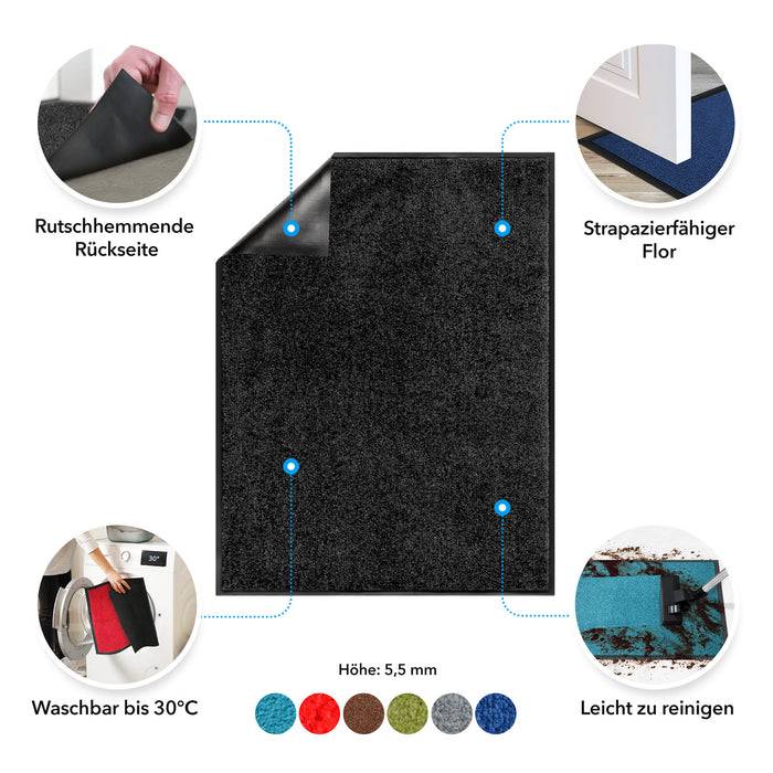 FLOORDIREKT Schmutzfangmatte Monochrom - Antistatisch & Rutschfest - Schwarz - 90 x 120 cm-1