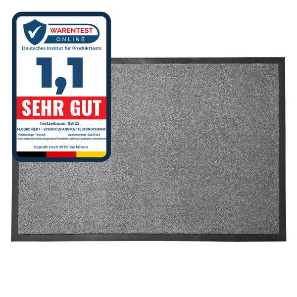 FLOORDIREKT Schmutzfangmatte Monochrom - Antistatisch & Rutschfest - Silbergrau - 90 x 120 cm