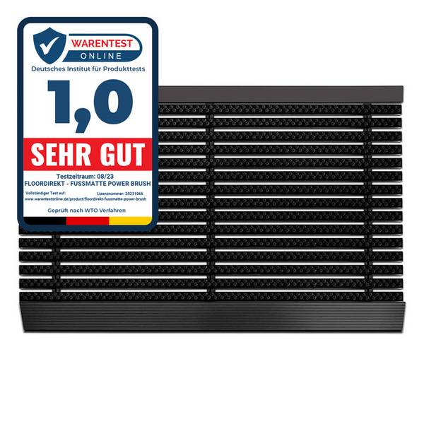 FLOORDIREKT Türmatte Power Brush - Hochwirksamer Fußabtreter - Mit robusten Power-Bürsten - Schwarz - 60 x 90 cm