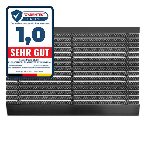 FLOORDIREKT Türmatte Power Brush - Hochwirksamer Fußabtreter - Mit robusten Power-Bürsten - Grau - 60 x 90 cm