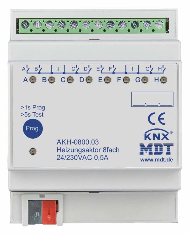 Heizungsaktor KNX REG 8Ausg 0,5A 24-230V Ventilschutzfunktion AKH-0800.03-0
