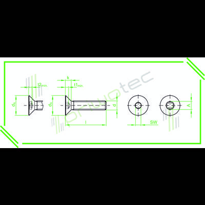 ISO10642 M5x8 Senkkopfschraube mit Innensechskant Vollgewinde Material: A2 - blank (100 Stk.)