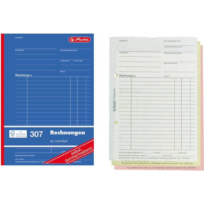 herlitz Formularbuch "Rechnung 307", DIN A5, 3 x 40 Blatt-0
