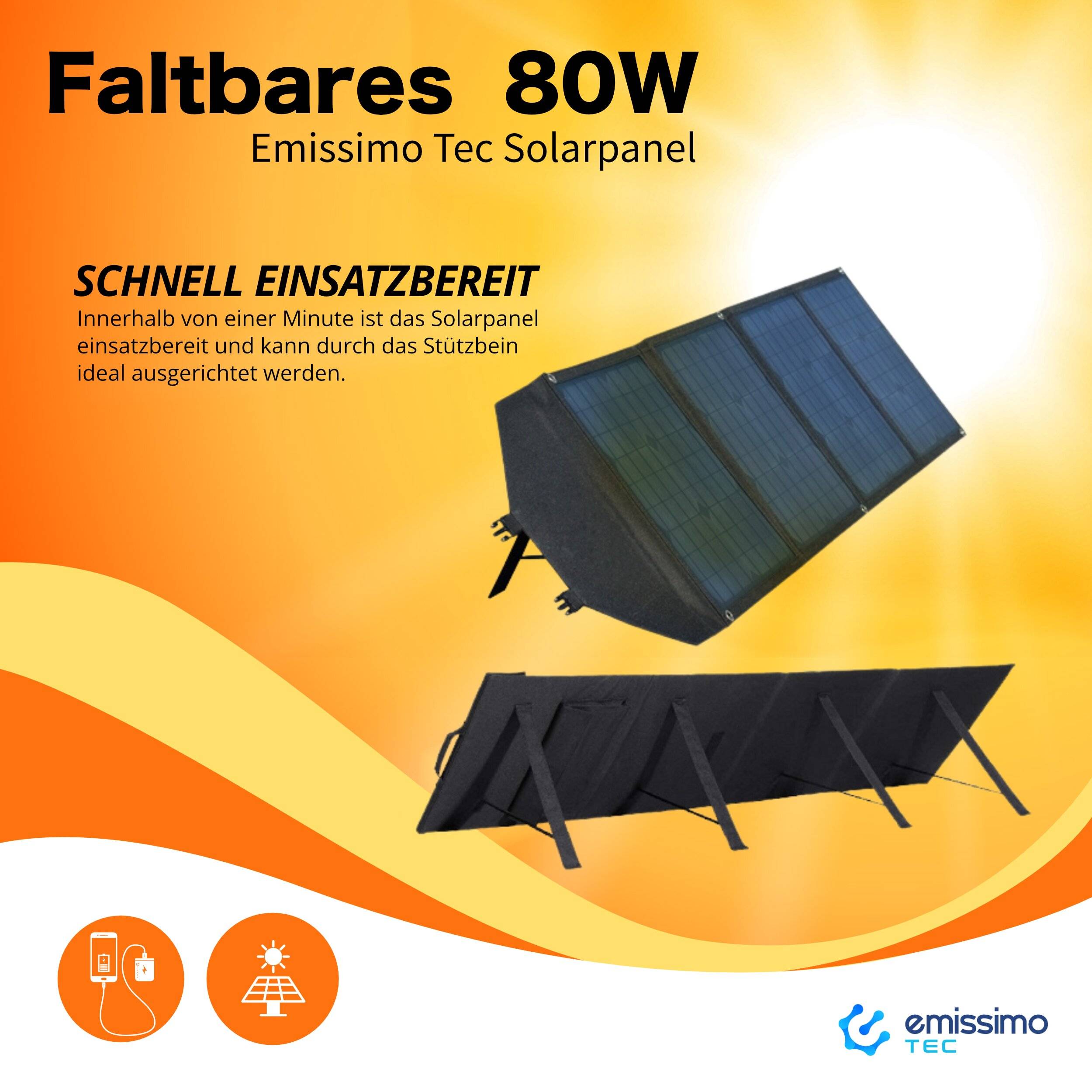 Faltbares Solarpanel 80W - Monokristalline Powerstation mit USB - Hocheffizient & tragbar-3