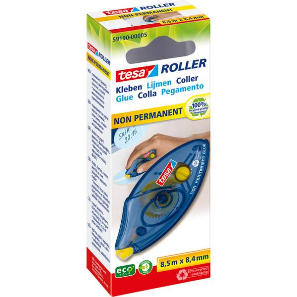 tesa Einweg-Kleberoller nonPERMANENT GLUE, 8,4 mm x 8,5 m