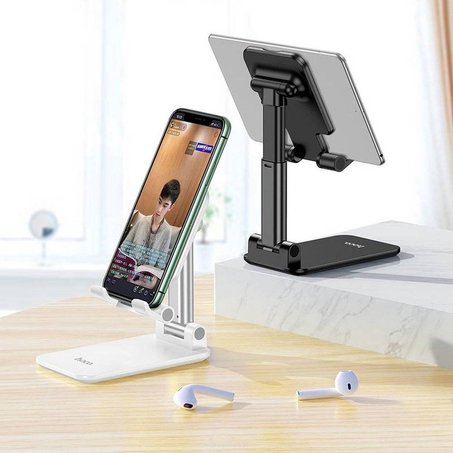 HOCO Handy Tablet Halterung Schreibtisch Ständer Tischhalter klappbar 4,7-10" weiß-2