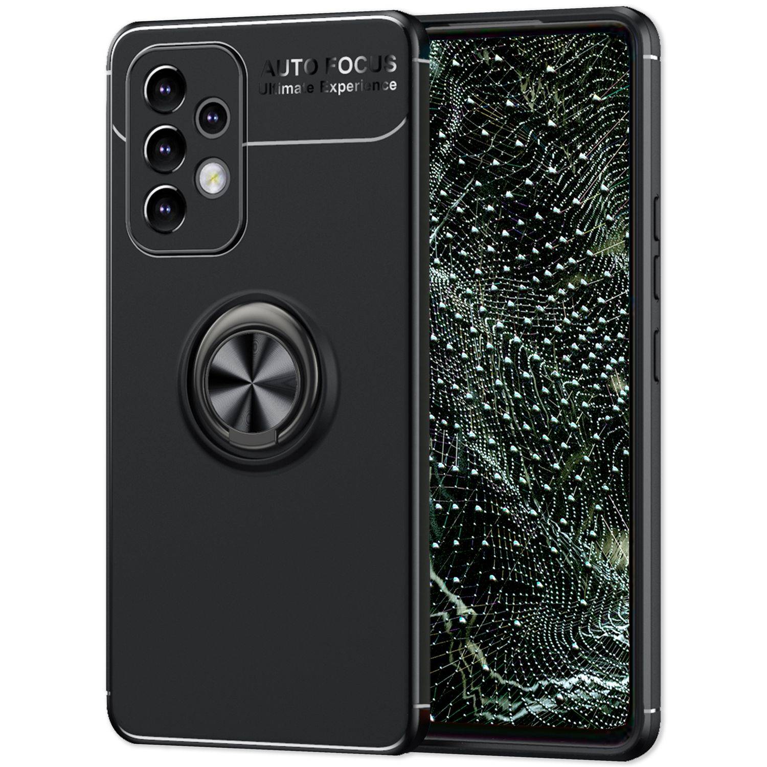 NALIA Matt-Schwarze Ringhülle für Samsung Galaxy A53, Handyhülle mit 360° Ring für Standfunktion & KFZ-Halterung, Robust-0