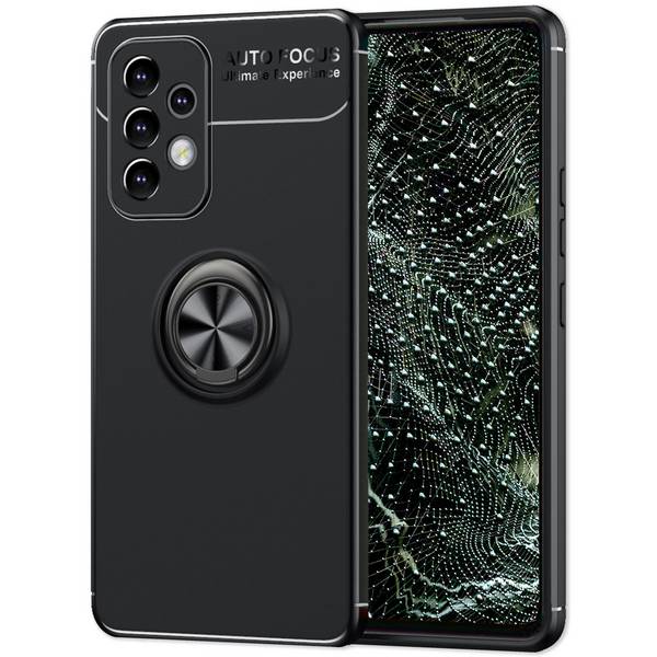 NALIA Matt-Schwarze Ringhülle für Samsung Galaxy A53, Handyhülle mit 360° Ring für Standfunktion & KFZ-Halterung, Robust Rutschfest Stoßfest, Silikon Hülle Case Schutzhülle