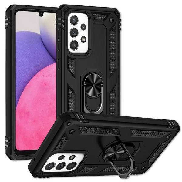 Für Samsung Galaxy A33 - Military Style Ring Hülle Stoßfest Outdoor Schutz Cover Schwarz