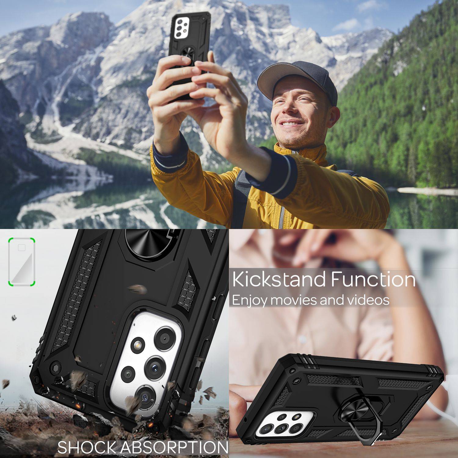 Für Samsung Galaxy A33 - Military Style Ring Hülle Stoßfest Outdoor Schutz Cover Schwarz-2