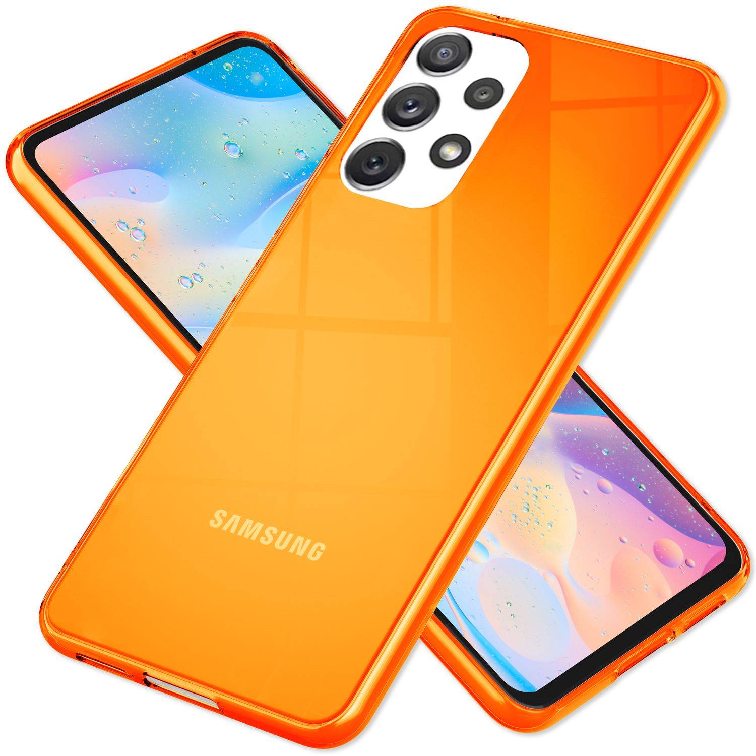 Klare Neon Silikonhülle für Samsung Galaxy A53, Handy Hülle Schutz TPU Case Orange-0