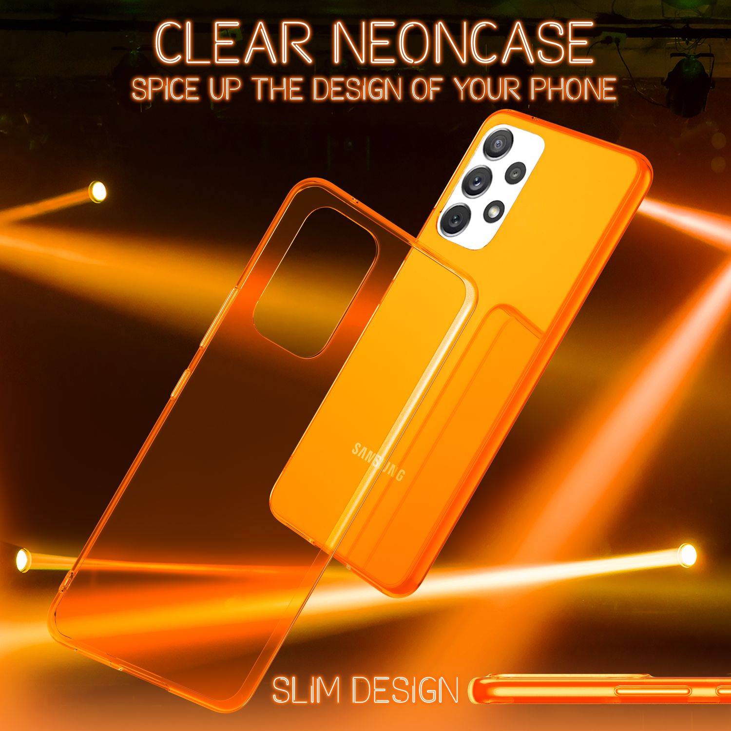 Klare Neon Silikonhülle für Samsung Galaxy A53, Handy Hülle Schutz TPU Case Orange-1