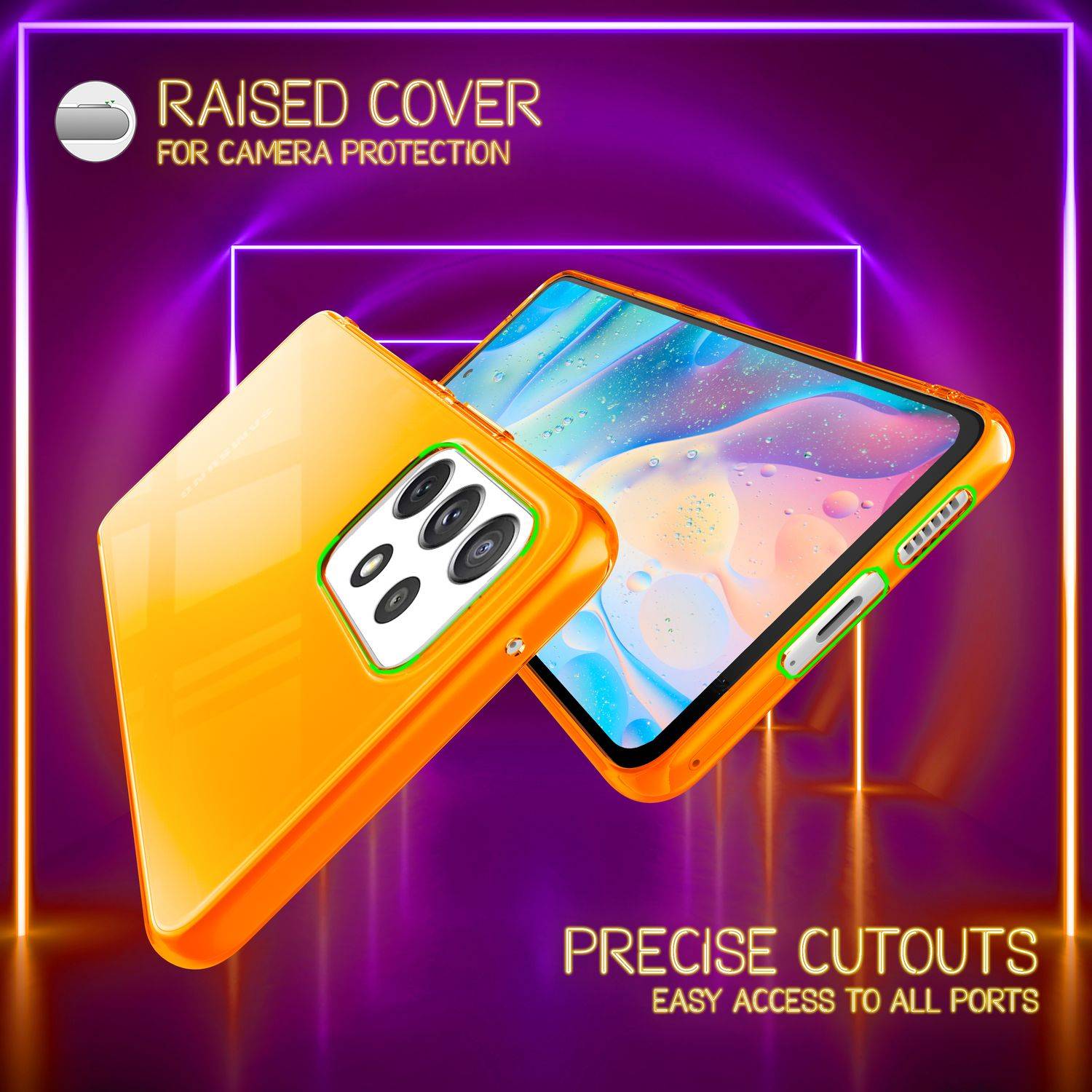 Klare Neon Silikonhülle für Samsung Galaxy A53, Handy Hülle Schutz TPU Case Orange-4