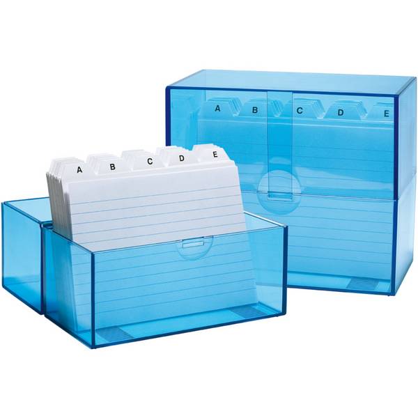 WEDO Karteibox A6/200 gefüllt tr.bl, incl. Karten und Register