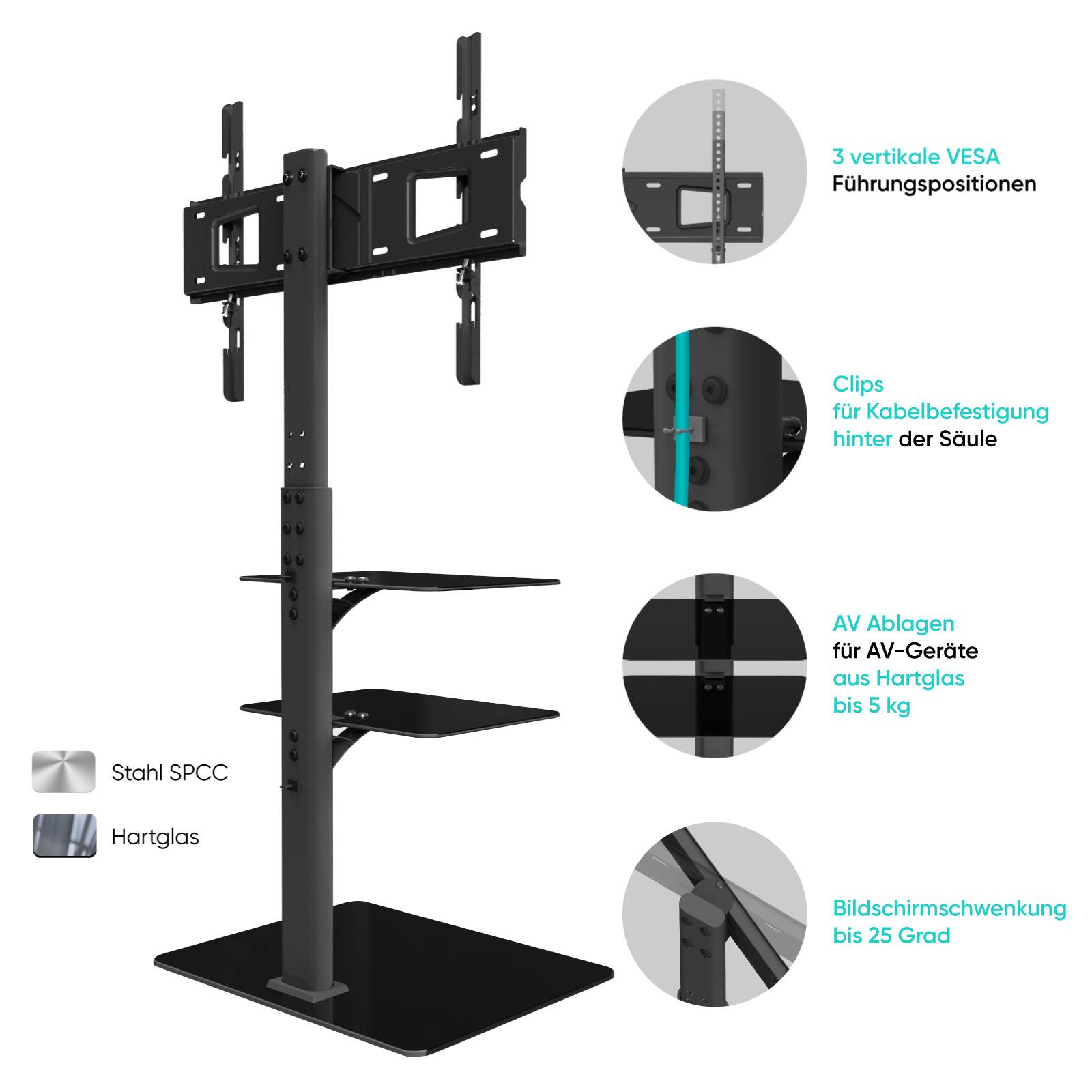 TV Ständer 32-65 Zoll Hartglas-2