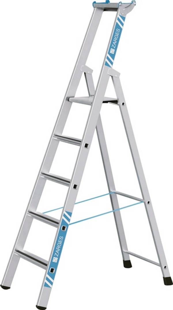 Stufenstehleiter 5 Stufen Alu.elox.Gesamt-H.2150mm Stufen m.Kunststoffeinlage