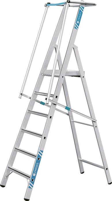 Plattformleiter 6 Stufen Alu.Plattf. L400xB400mm einklappbarem Sicherh.-Geländer-0