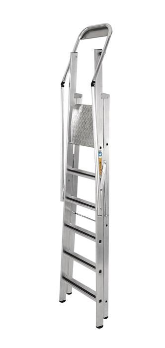 Plattformleiter 6 Stufen Alu.Plattf. L400xB400mm einklappbarem Sicherh.-Geländer-2