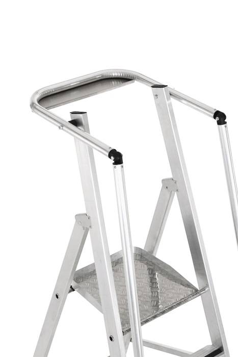 Plattformleiter 6 Stufen Alu.Plattf. L400xB400mm einklappbarem Sicherh.-Geländer-3