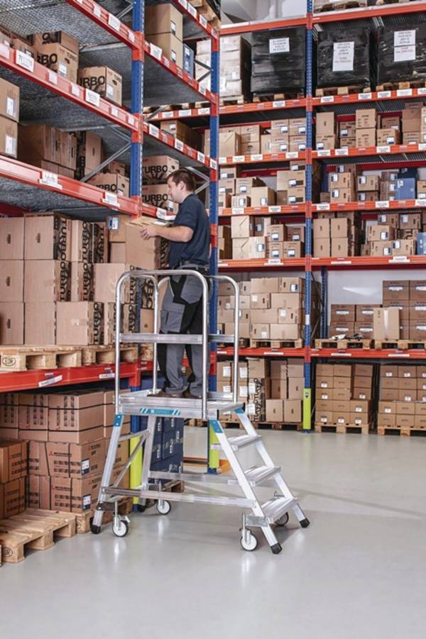 Podesttreppe 4 Plattform-H.960mm Stufen u.Plattfom Alu.geriffelt beids.ZARGES