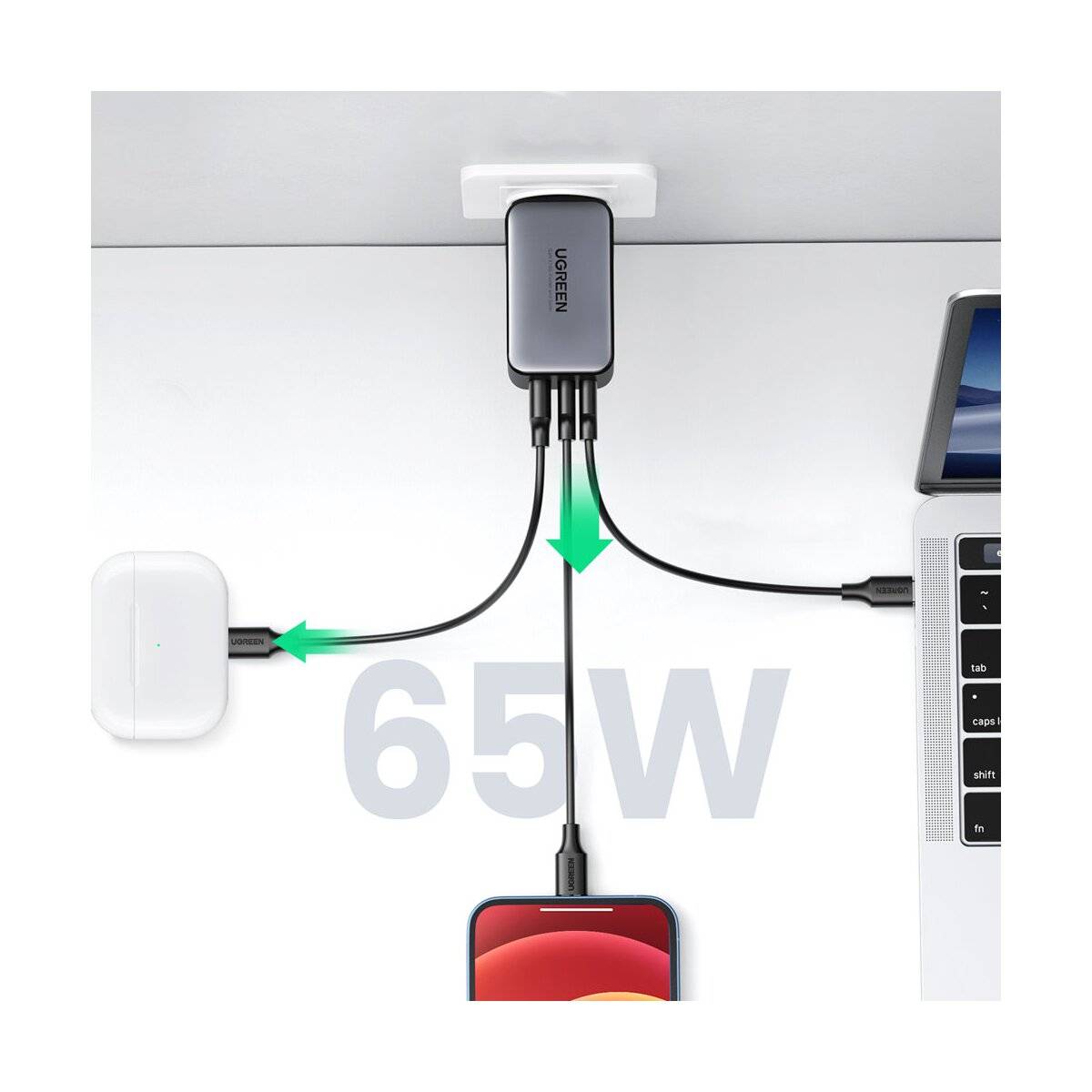 Ugreen USB-A+2xUSB-C 65W GaN Tech Fast Wall Charger EU Black-1