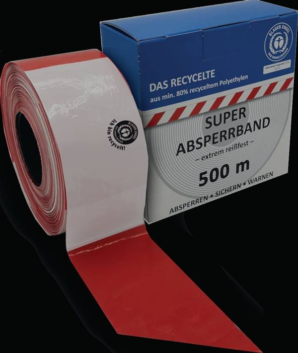 Absperrband L.500m B.80mm rot/weiß geblockt,recycelt 500m/Karton