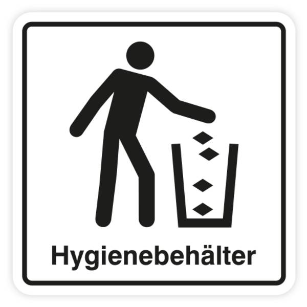 Hinweisschild m. Piktogramm, Hygienebehälter, Aufkleber, Folie, 148 x 148 mm, weiß
