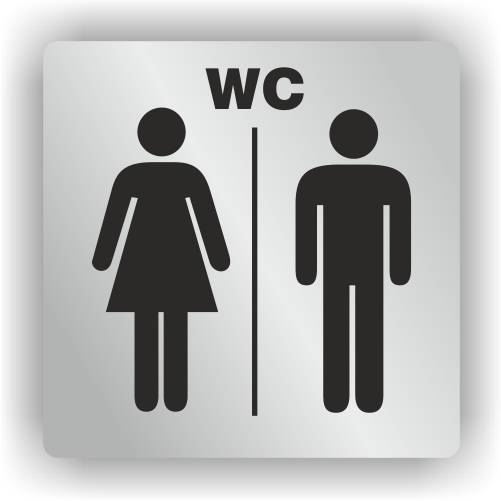 ELOXSIGN Piktogrammschild, WC Damen und Herren, Aluminium, silber eloxiert, 85 x 85 mm-0