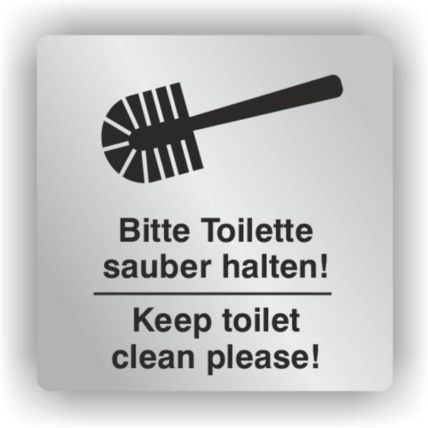 ELOXSIGN Piktogrammschild, Bitte Toilette sauber halten! Aluminium, silber eloxiert, 85 x 85 mm