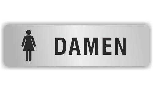 ELOXSIGN Türschild mit Piktogramm, DAMEN, Aluminium, silber eloxiert, 140 x 40 mm-1
