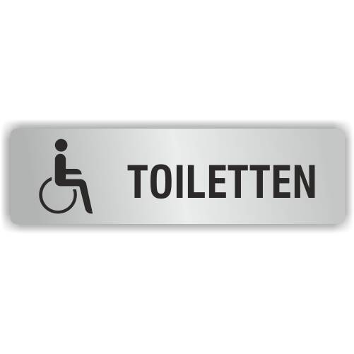 ELOXSIGN Türschild mit Piktogramm, TOILETTEN, barrierefrei, Aluminium, silber elox., 140 x 40 mm-0