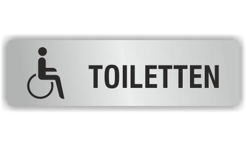 ELOXSIGN Türschild mit Piktogramm, TOILETTEN, barrierefrei, Aluminium, silber elox., 140 x 40 mm-1