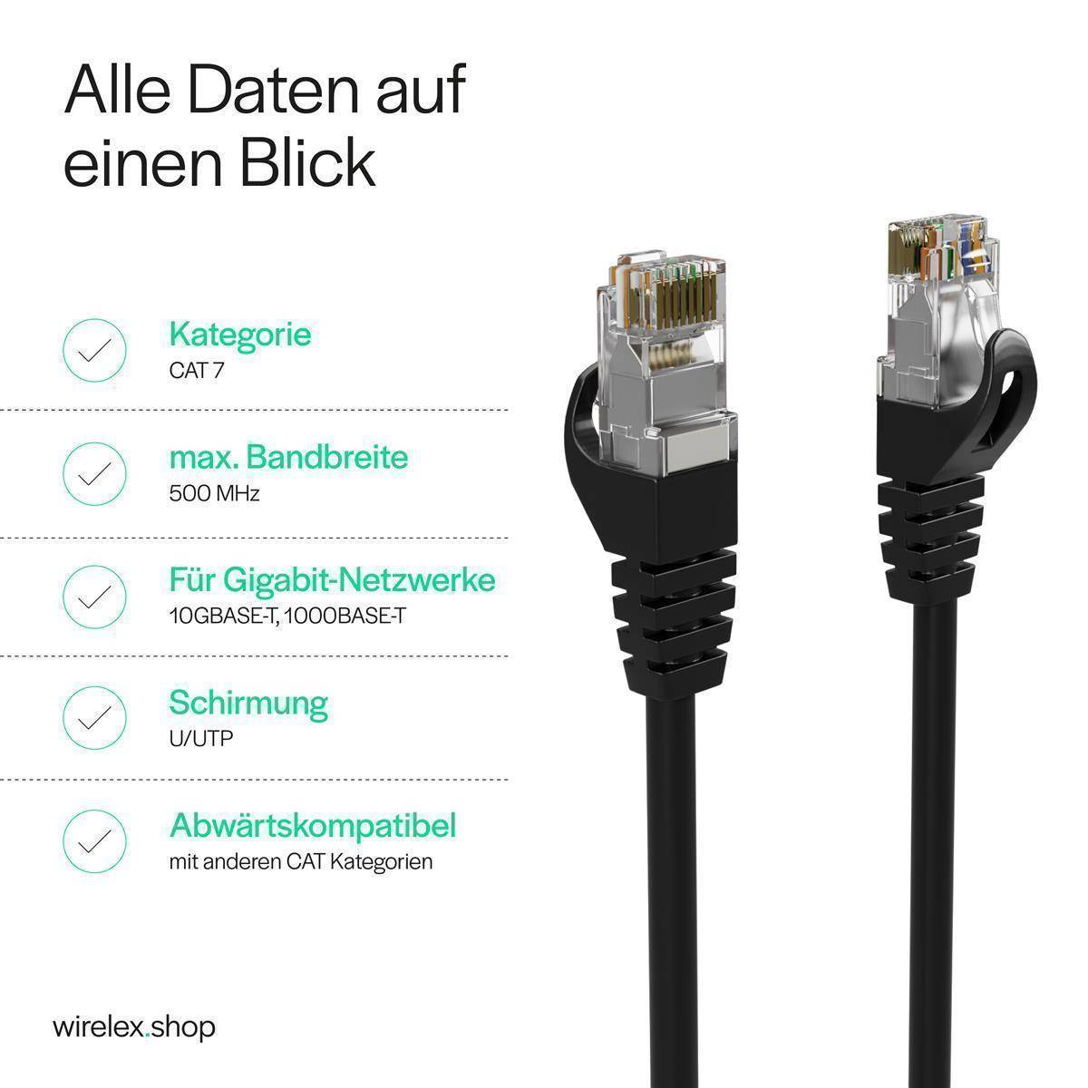 Netzwerkkabel RJ45 Patchkabel Ethernet LAN-Kabel U/UTP CAT 7 10 Gbit/s 10GBASE-T AWG26/7 8P8C Indoor 2,00m | Schwarz-3