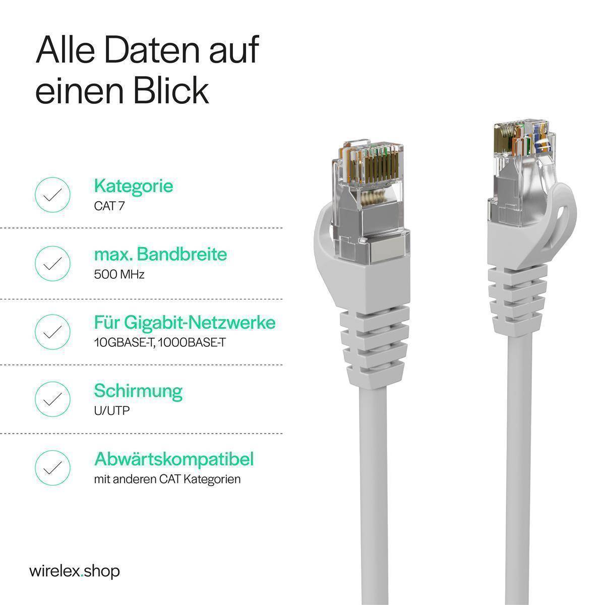 Netzwerkkabel RJ45 Patchkabel Ethernet LAN-Kabel U/UTP CAT 7 10 Gbit/s 10GBASE-T AWG26/7 8P8C Indoor 25,00m | Weiß-3