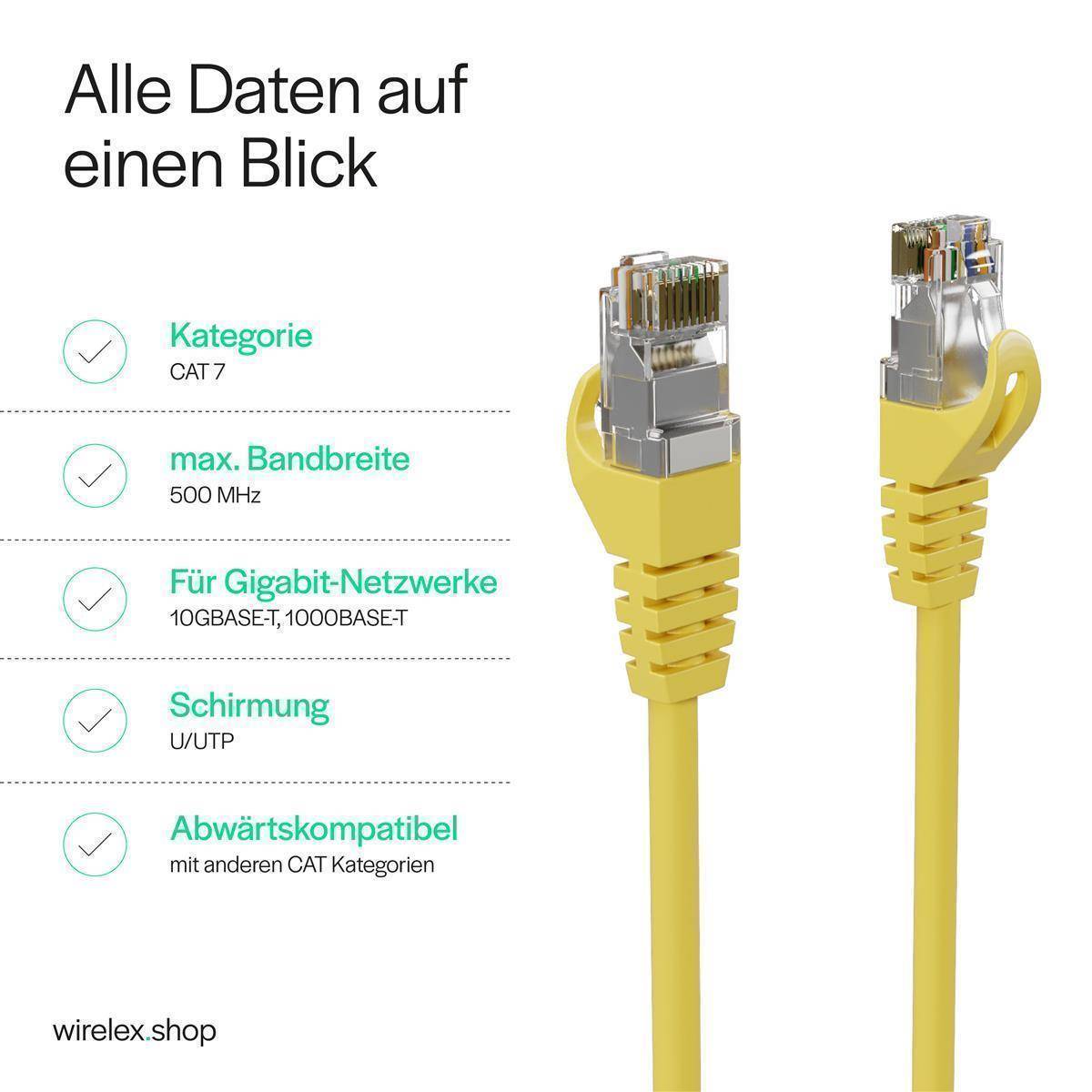 Netzwerkkabel RJ45 Patchkabel Ethernet LAN-Kabel U/UTP CAT 7 10 Gbit/s 10GBASE-T AWG26/7 8P8C Indoor 0,50m | Gelb-2