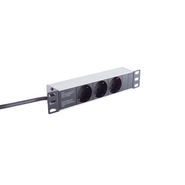 10 Zoll Steckdosenleiste Stromleiste 3-fach 1HE Rack PDU Schutzkontakt Kindersicherung Schwarz 2m