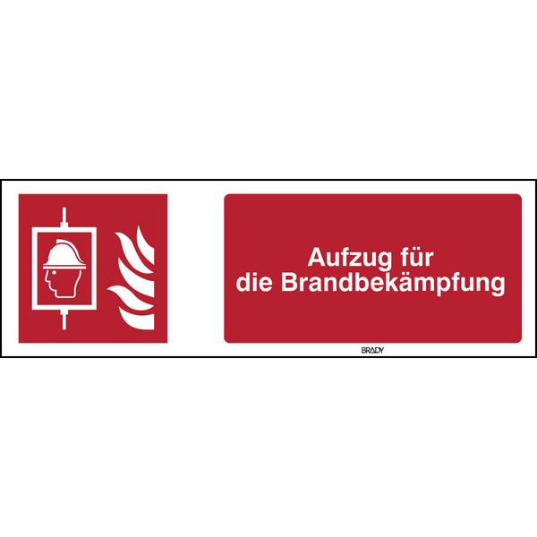 Brady, B-7525, ISO-Sicherheitsschild - Aufzug für die Brandbekämpfung (F017), Aluminium, Weiß auf Rot, 450.00 x 150.00
