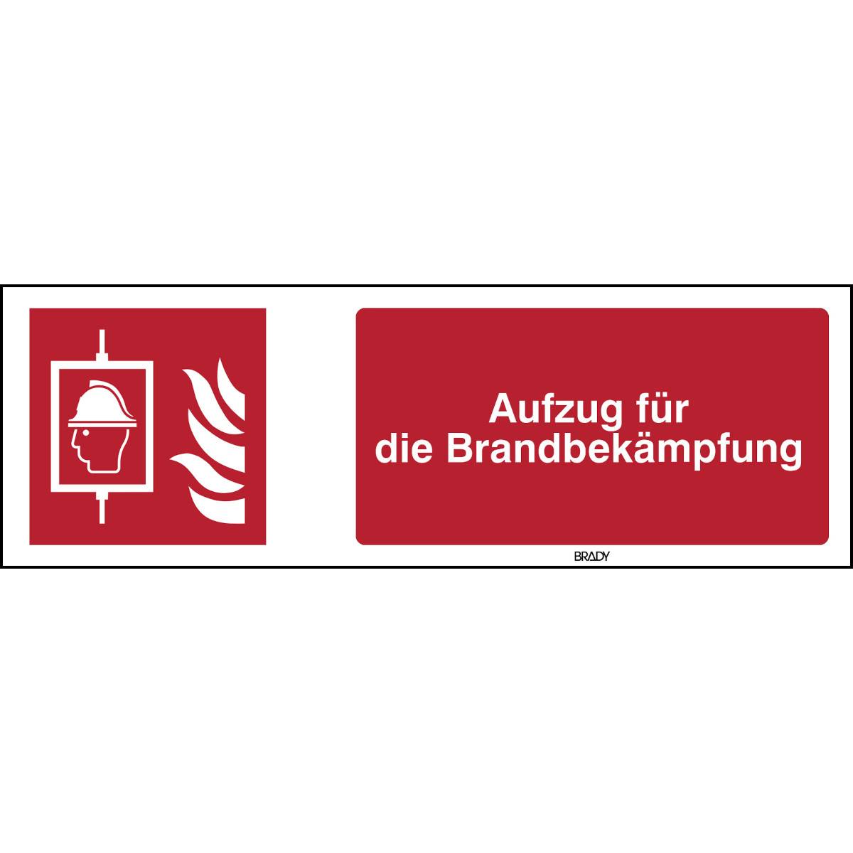 Brady, B-7525, ISO-Sicherheitsschild - Aufzug für die Brandbekämpfung (F017), Aluminium, Weiß auf Rot, 450.00 x 150.00-0