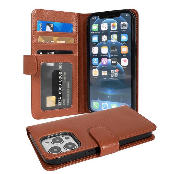 Cadorabo Hülle für Apple iPhone 13 PRO MAX in Braun Backcover Handy Schutz Hülle Book Case Booklet Kartenfächer