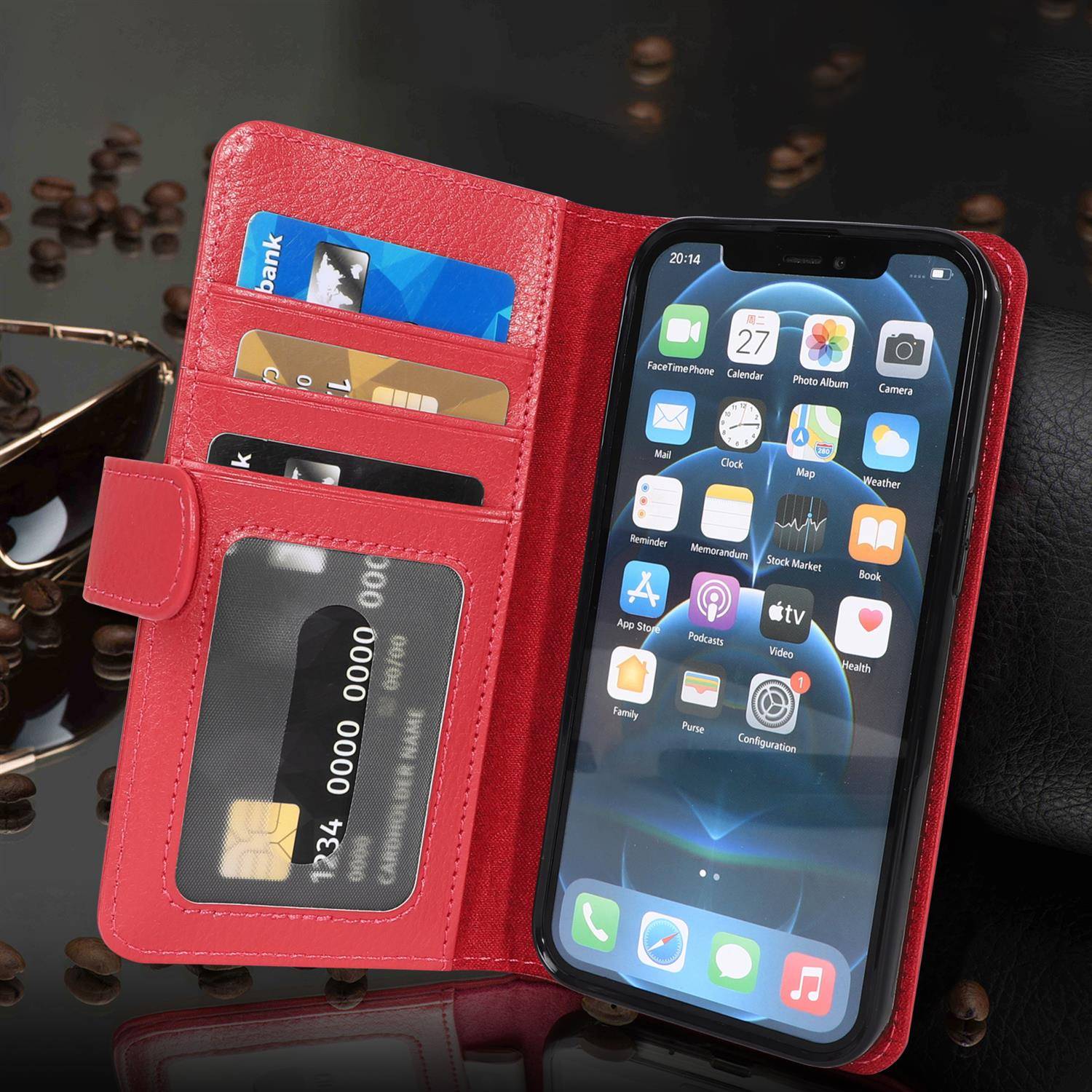 Cadorabo Hülle für Apple iPhone 13 PRO MAX in Rot Backcover Handy Schutz Hülle Book Case Booklet Kartenfächer-2
