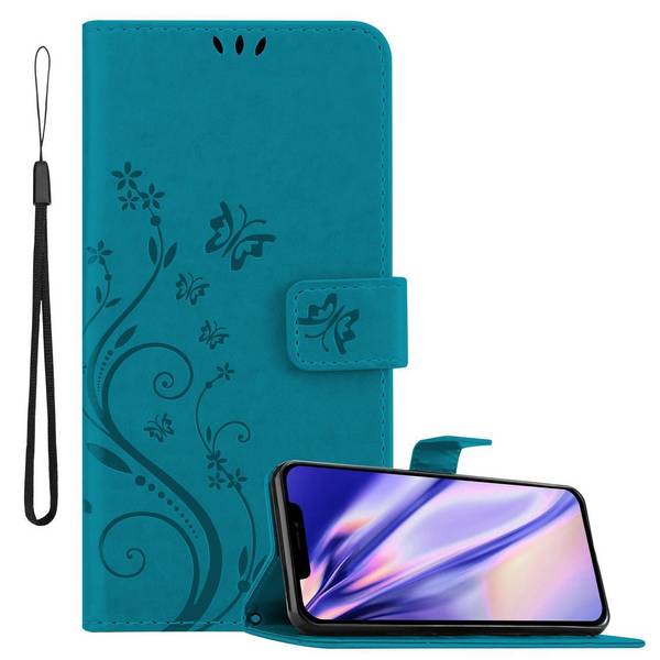 Cadorabo Hülle für Apple iPhone 13 PRO Schutz Hülle in Blau Schutzhülle Handy Hülle Etui Case Blumen Flower