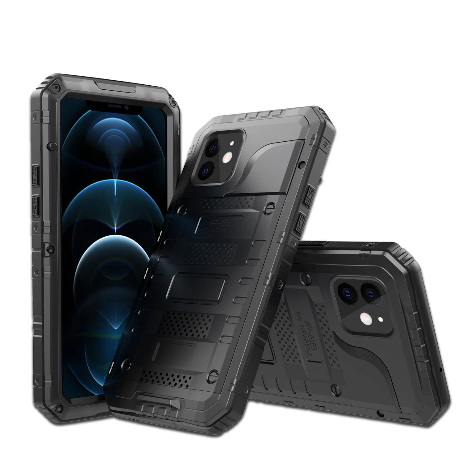 Cadorabo Hülle für Apple iPhone 12 in Schwarz Robuster 360° Displayschutz Outdoor Heavy Duty Schutzhülle-0