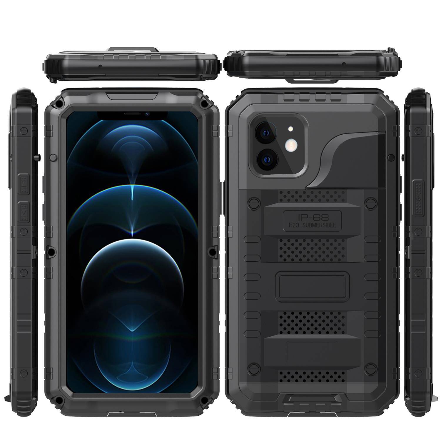 Cadorabo Hülle für Apple iPhone 12 in Schwarz Robuster 360° Displayschutz Outdoor Heavy Duty Schutzhülle-1