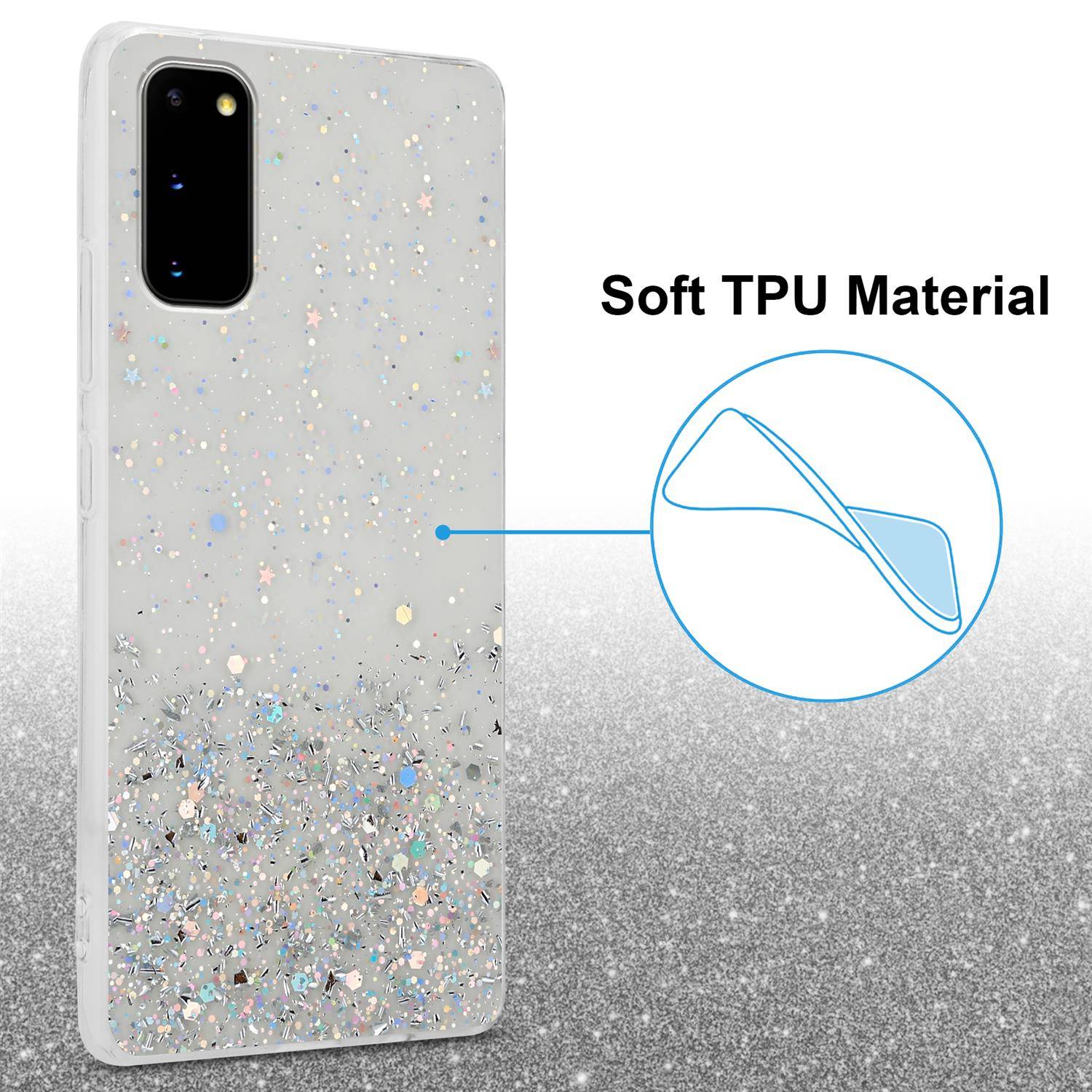 Cadorabo Hülle für Samsung Galaxy S20 Schutz Hülle in Transparent Handyhülle TPU Etui Glitter Cover Case Glitzer-2