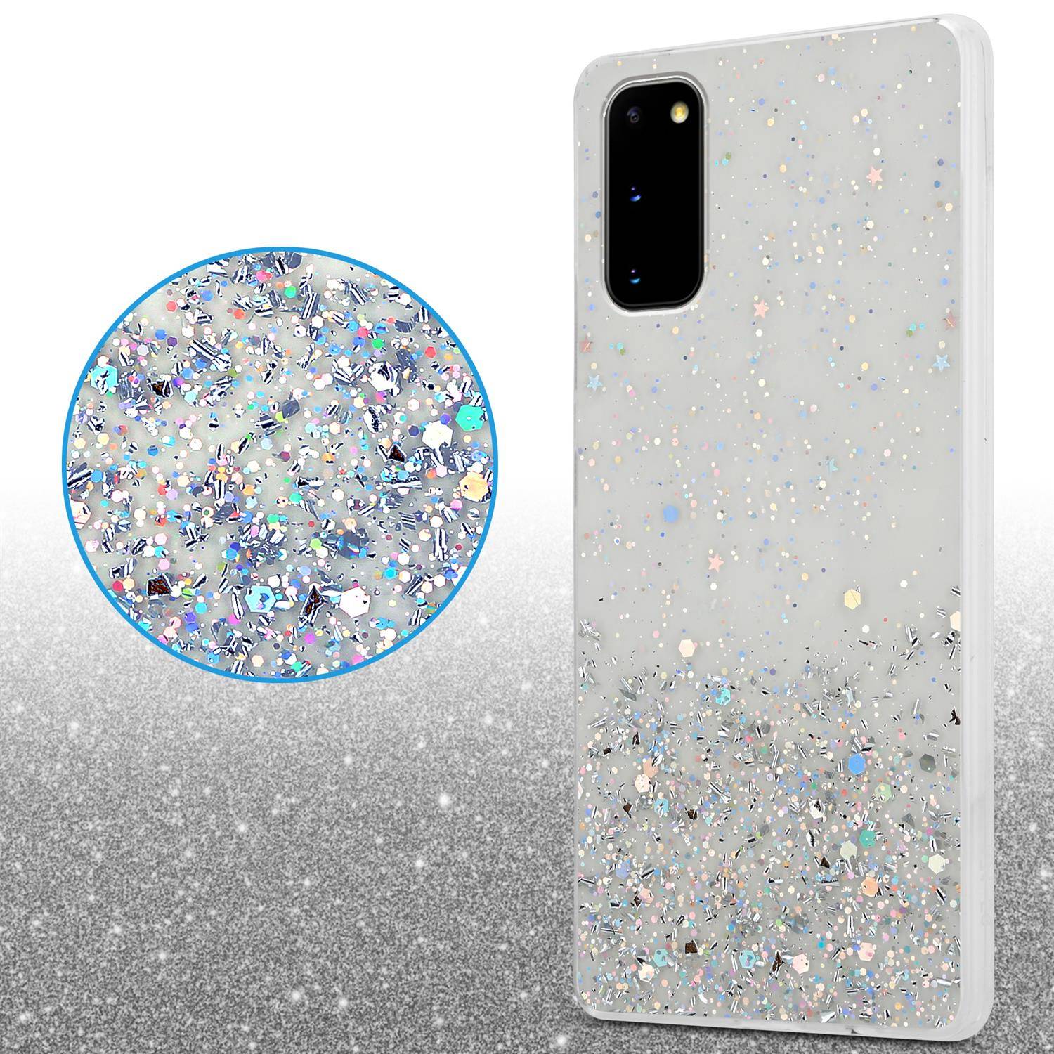 Cadorabo Hülle für Samsung Galaxy S20 Schutz Hülle in Transparent Handyhülle TPU Etui Glitter Cover Case Glitzer-3