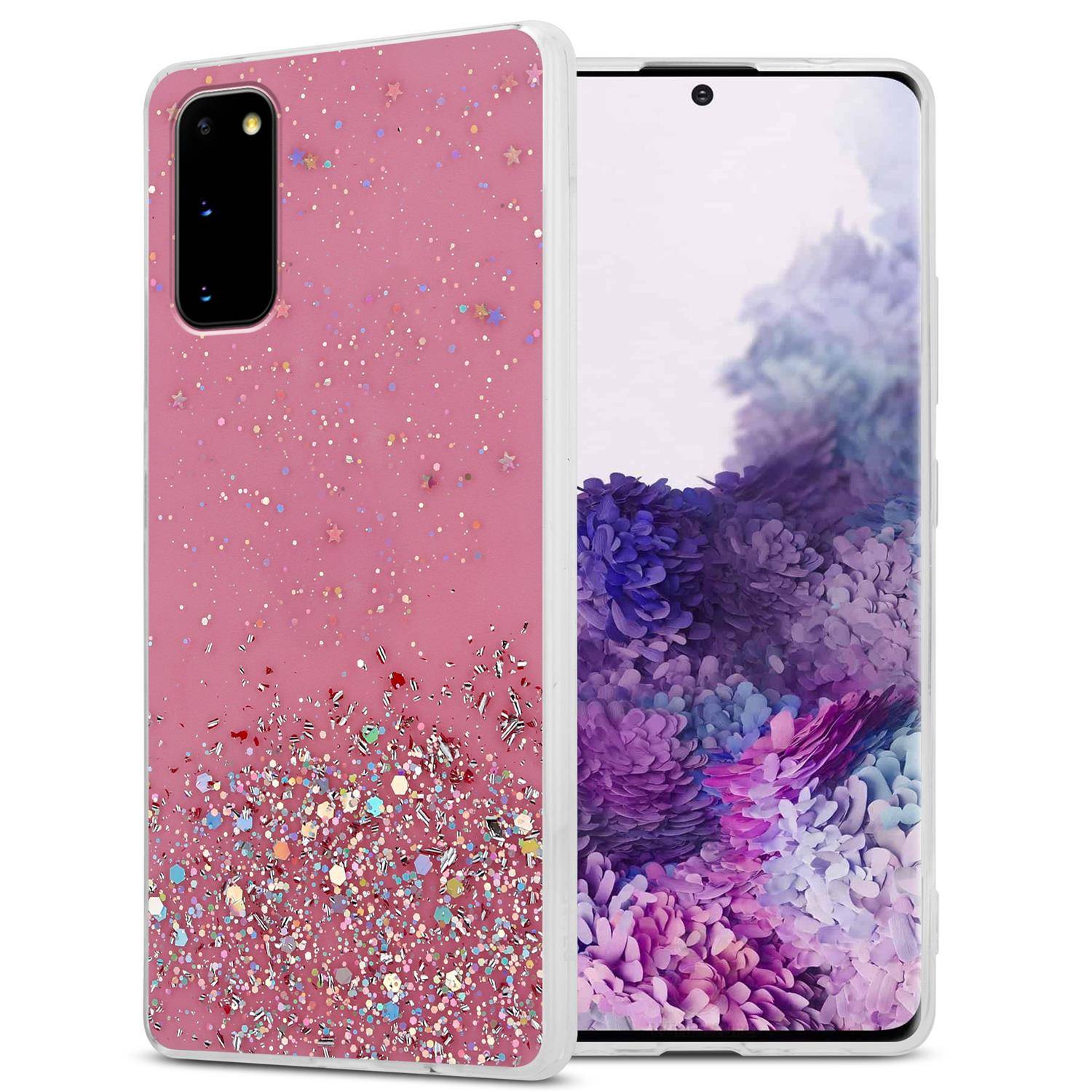 Cadorabo Hülle für Samsung Galaxy S20 Schutz Hülle in Rosa Handyhülle TPU Etui Glitter Cover Case Glitzer-0