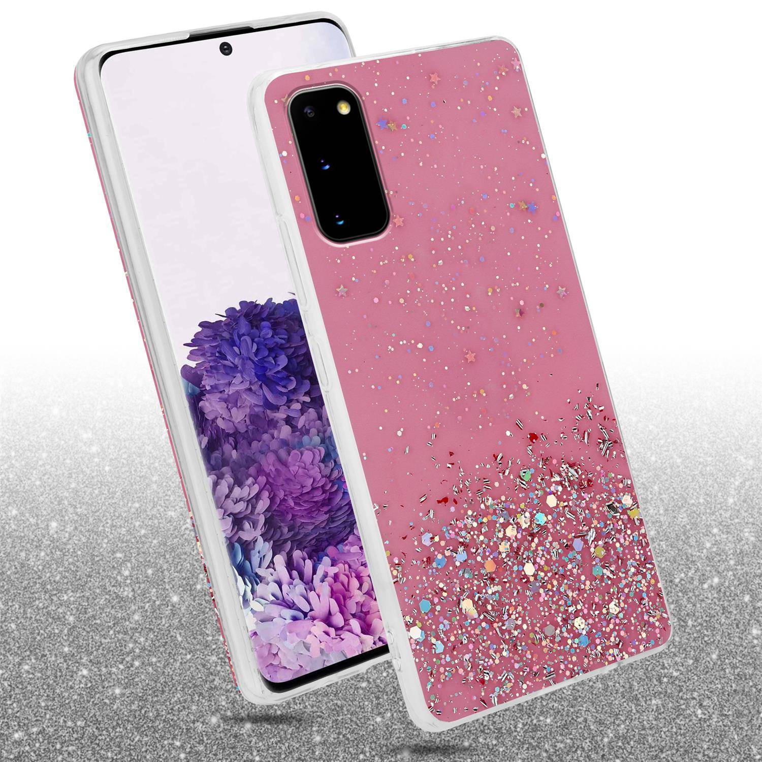 Cadorabo Hülle für Samsung Galaxy S20 Schutz Hülle in Rosa Handyhülle TPU Etui Glitter Cover Case Glitzer-1
