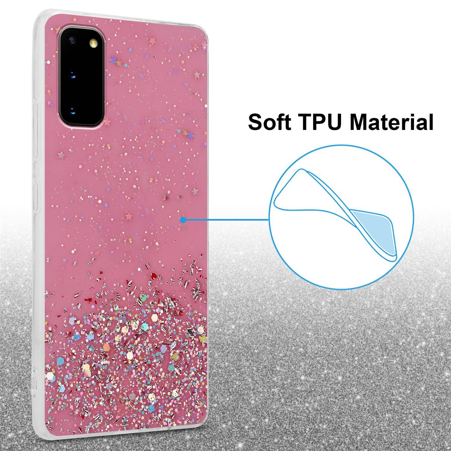 Cadorabo Hülle für Samsung Galaxy S20 Schutz Hülle in Rosa Handyhülle TPU Etui Glitter Cover Case Glitzer-2
