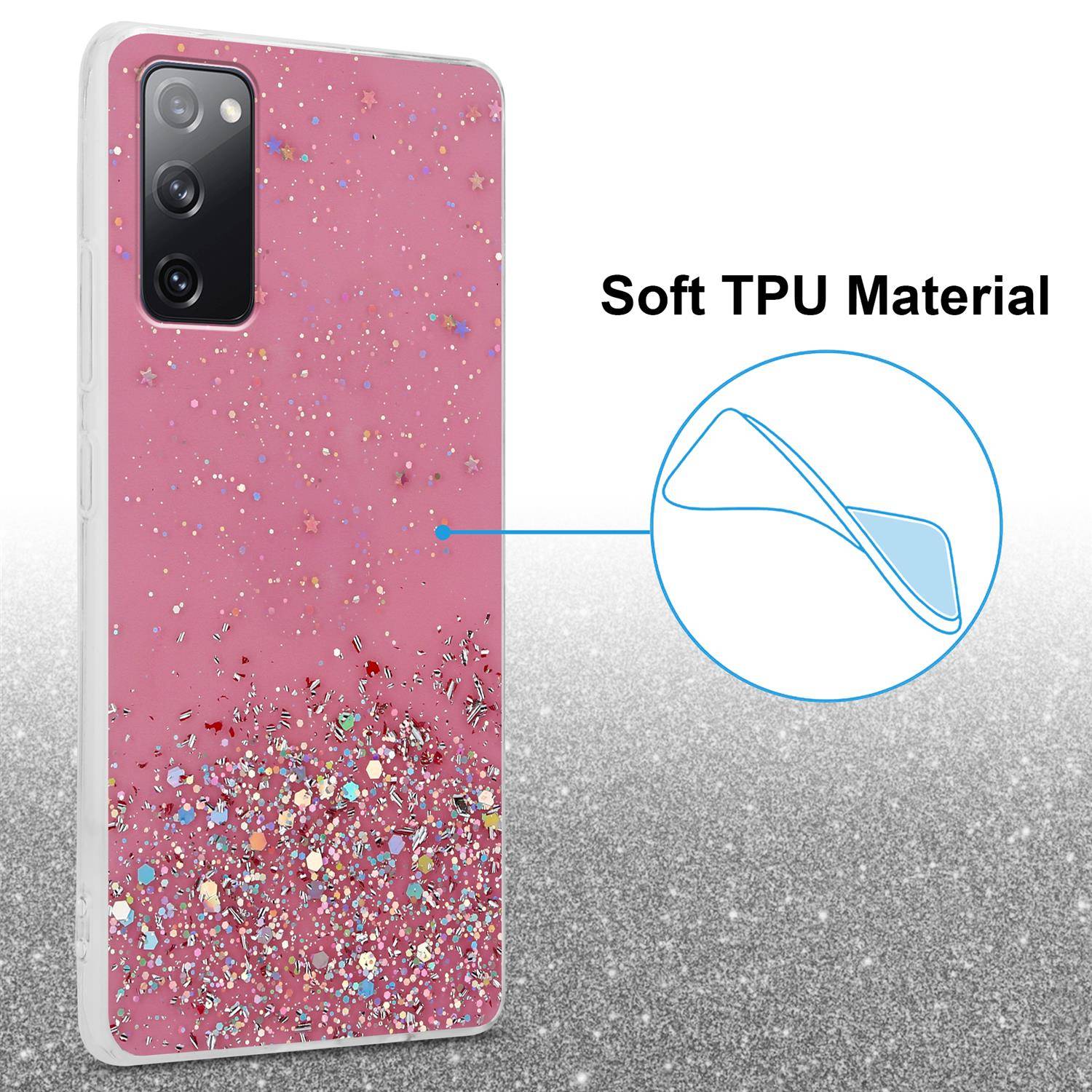Cadorabo Hülle für Samsung Galaxy S20 FE Schutz Hülle in Rosa Handyhülle TPU Etui Glitter Cover Case Glitzer-3