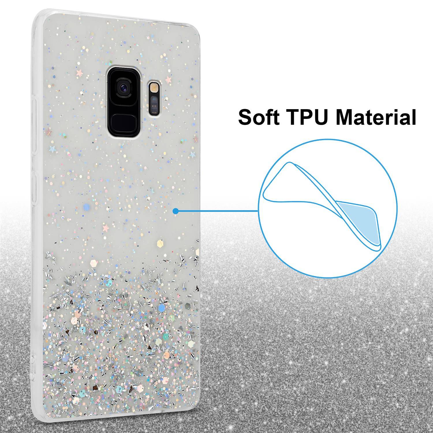 Cadorabo Hülle für Samsung Galaxy S9 Schutz Hülle in Transparent Handyhülle TPU Etui Glitter Cover Case Glitzer-3